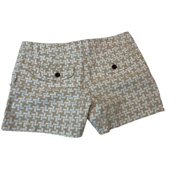 Ann Taylor Loft Womens Geometric Chino Shorts Stretch Mid Rise White Brown SZ 2 - Picture 2 of 8